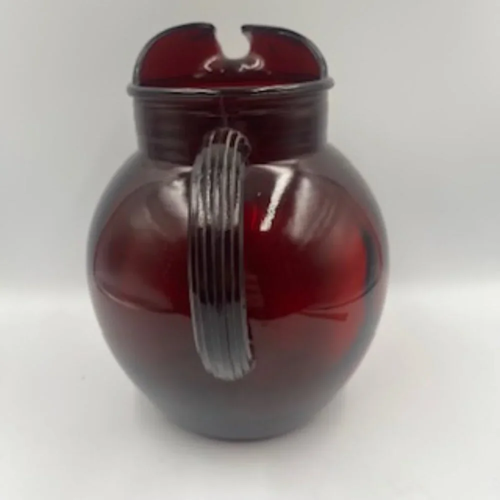 Vintage Anchor Hocking Royal Ruby Red Glass Ball Pitcher Mid Century
